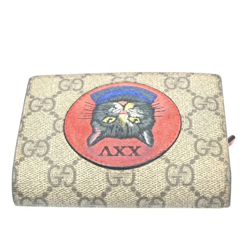 GUCCI Logo Mystic Cat GG Pattern Compact Wallet Supreme Leather Brown 63CA641 - Picture 5 of 12